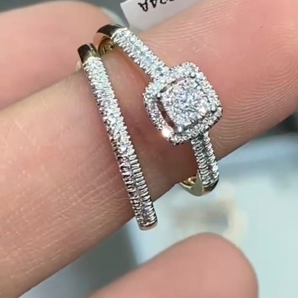 10k gold Bridal Engagement ring set SEE VIDEO REAL diamond Not cz not moissanite - Picture 4 of 11